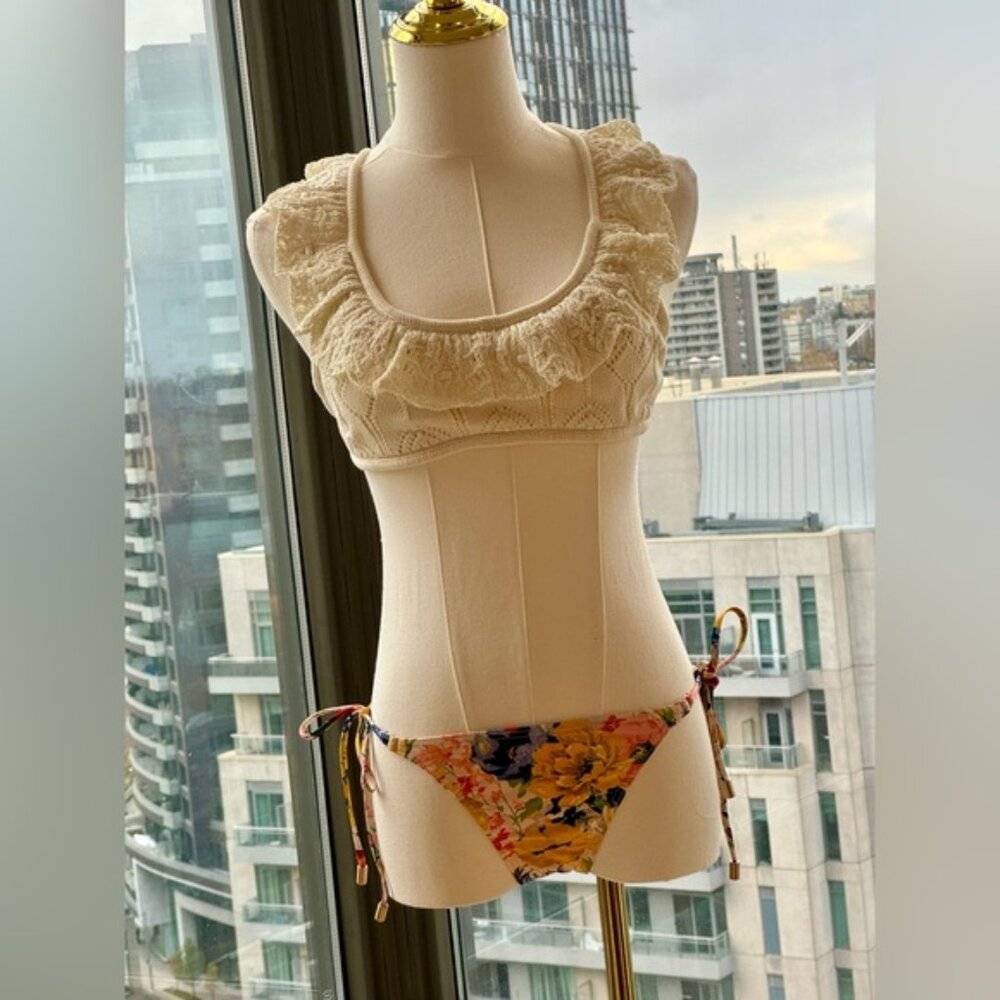 🆕 ZIMMERMANN 🧿 NWT Alight Frill Knit Scoop Bikini, Ivory Floral - SZ 2 US 6/8 - Picture 11 of 15